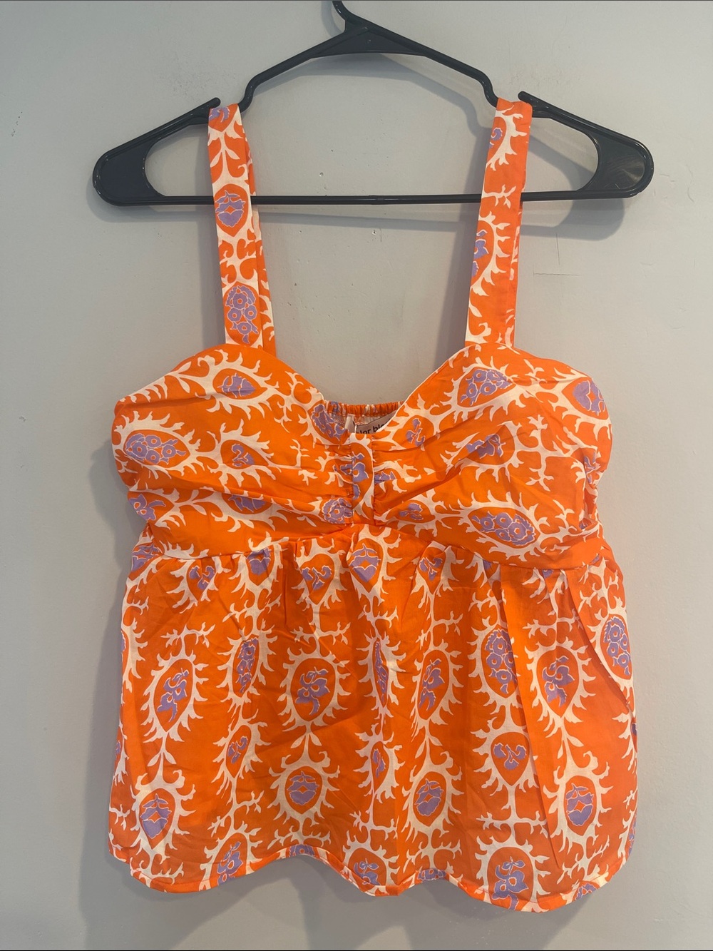 NWT Color Block Orange Tank Top with Lilac and White Print Size Medium